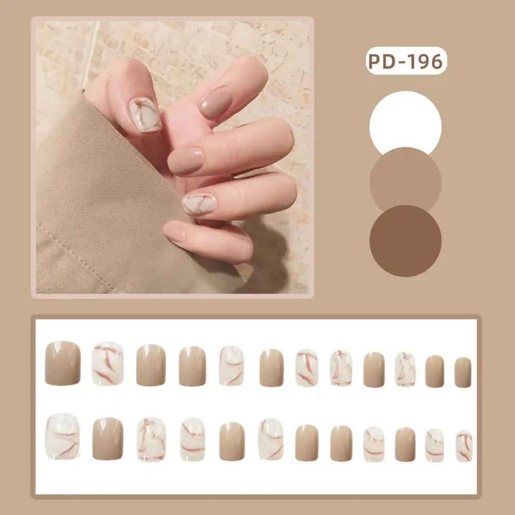 24Pcs Marble Acrylic Fake Nail Set Long Ballet False Nails Art Waterproof Press on Nail Tips Removable French Fake Nails for Gir