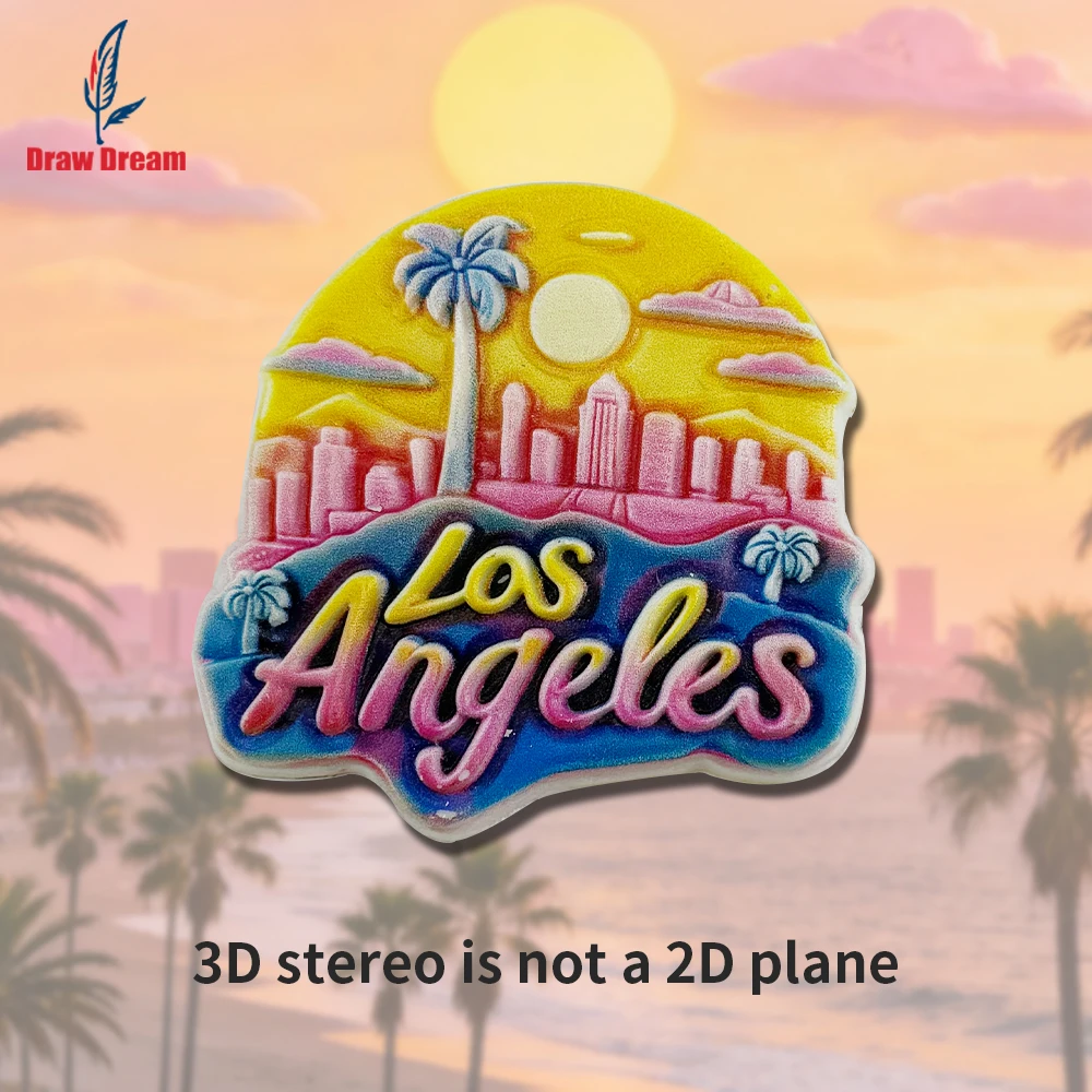Imán creativo 3D para refrigerador con diseño del atardecer de Los Ángeles, EE. UU., colección de recuerdos de viajes por el mundo, adecuado para decoración del hogar y la oficina, imán magnético exclusivo y personaliz