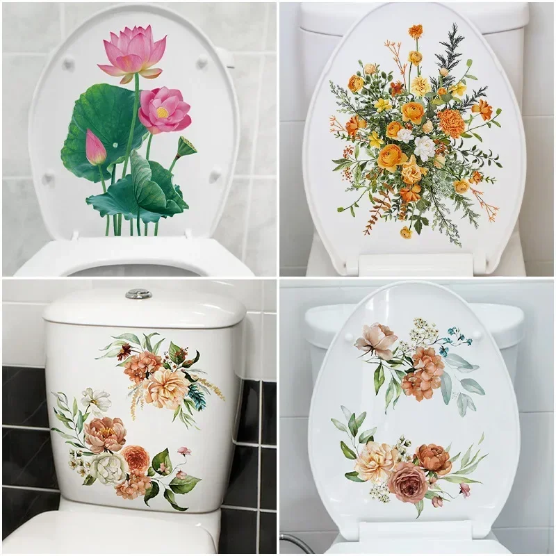 Bathroom Toilet Stickers Modern Minimalist Flowers Pattern Self-adhesive Paintings For Bathroom Decorations Wall Stickers