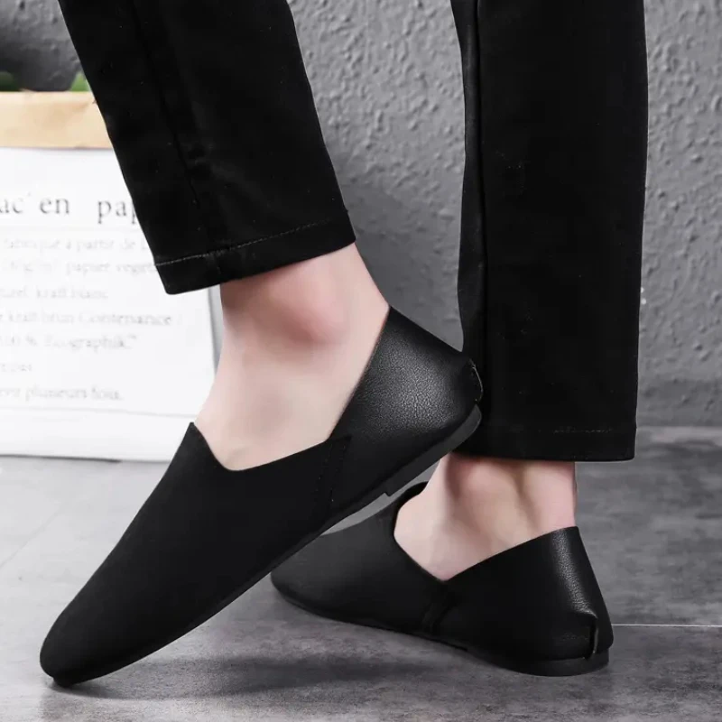 Men Shoes Comfortable Solid Colour Shallow Mouth Slip on Loafers Round Head Lightweight Non-slip Casual Flats Zapatillas Hombre