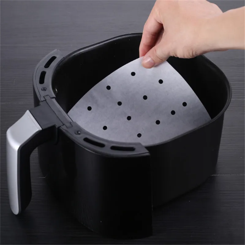 50Pcs Square Air Fryer Premium Perforated Pad Parchment Non-Stick Steaming Basket Mat Baking Cooking Oil Paper