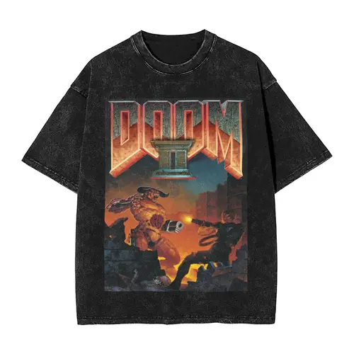 Imagen 2 del producto Camiseta con estampado lavado de la serie de moda de dibujos animados de juego oscuro, nueva camiseta para hombre, camiseta con patrón de moda para hombre