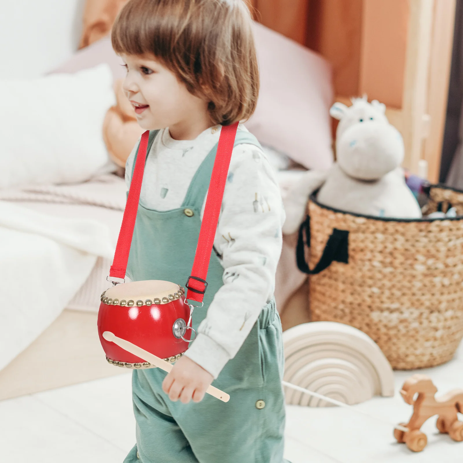 1Set Baby Drum Set Portable Small Hand Drum Kids Percussion Instrument Carry Strap Drumsticks Early Childhood Education