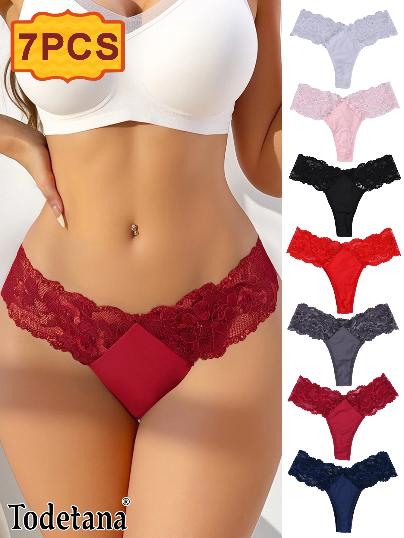 Conjunto multicolor de 7 a 21 Uds., venta al por mayor, Bikini con Tanga de Color de encaje para mujeres adultas, bragas sexis multicolores