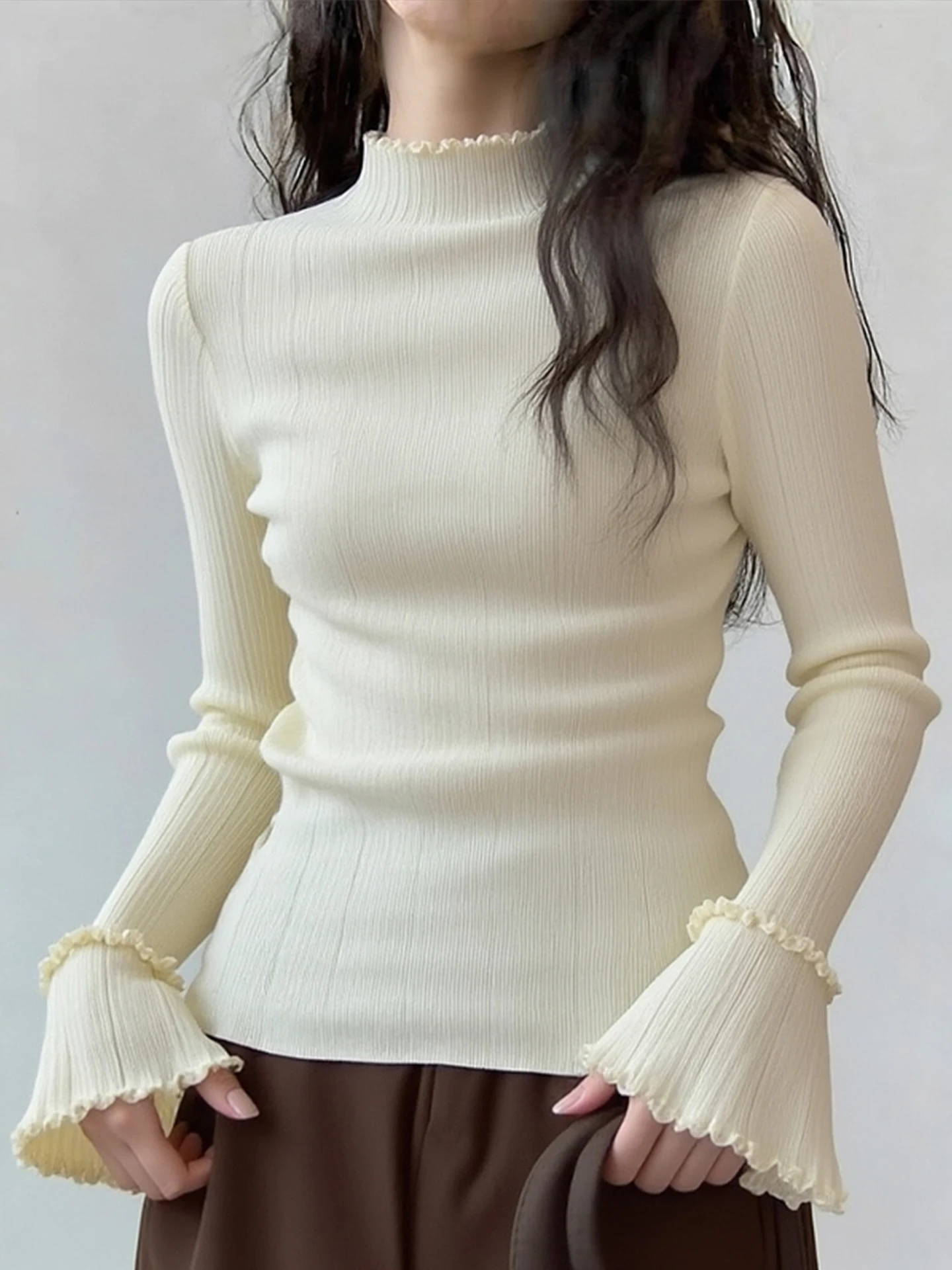 

Casual Versatile Long Sve Knitted Sweater Winter Slim Fit Base irt f High Collar Overhead Women's Faion Commute Sle