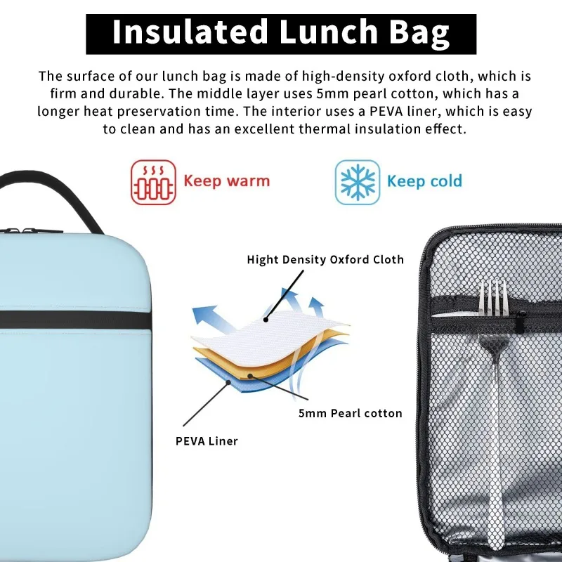 Blue Lunch Bags Insulated Lunch Box Lunchbox for Teens Boys Girls Women Men Premium Thermal Tote Cooler with Side Pockets