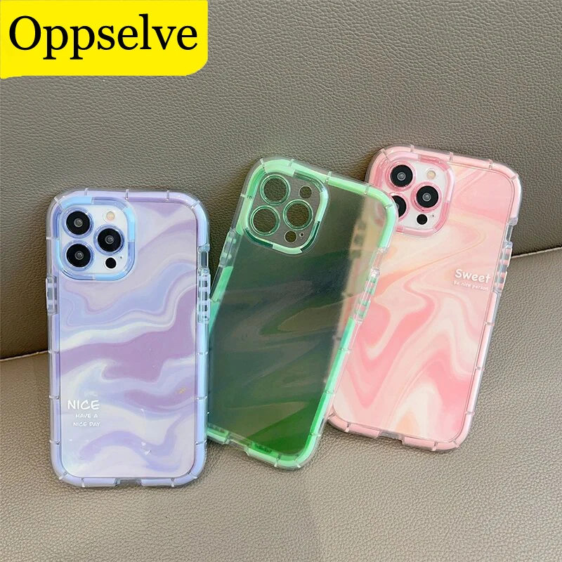 Watercolor Graffiti Luminous Phone Case For iPhone 13 12 14 15 Pro Max Fashion Cute Water Wavy Fluorescent Soft Cases