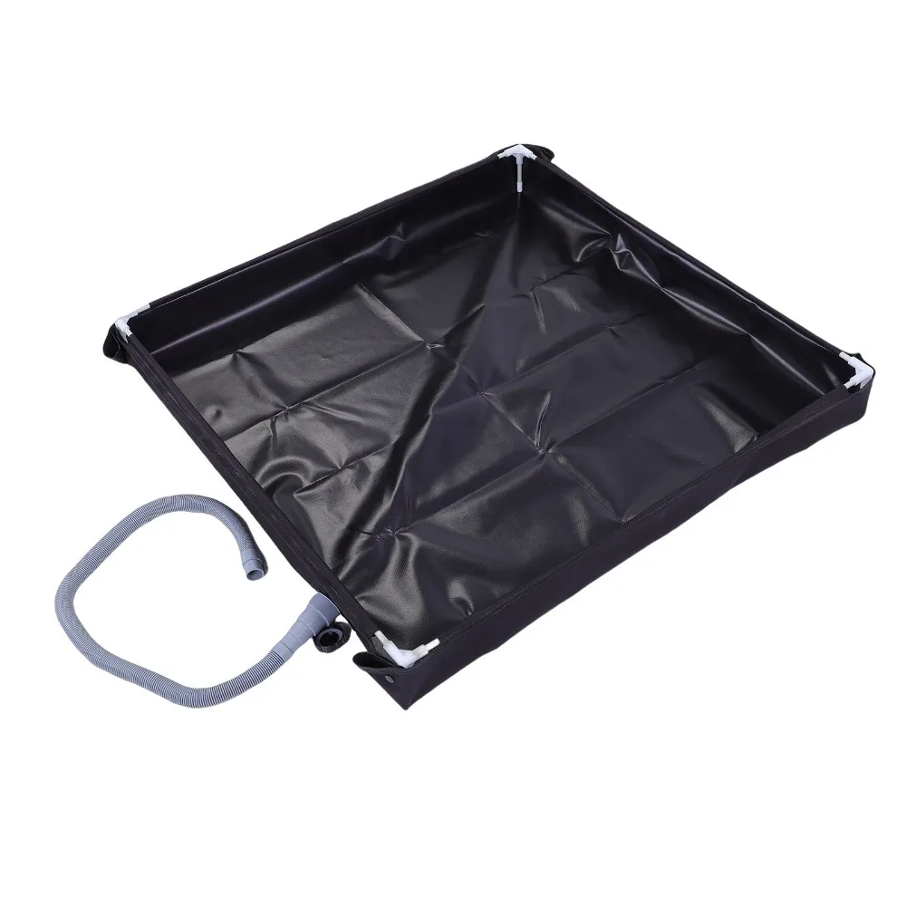 Portable 31.5x31.5x3.9 Inch Shower Tray Bottom Drain Detachable Drain Pipe Shower Base Black PVC Shower Pan Travel