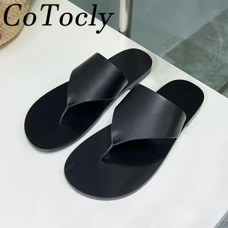 

New Flat Slippers Women's Flip Flops Round Peep Toe Mules Shoes Women Genuine Leather Slides Holiday Beach Slippers Woman 2025