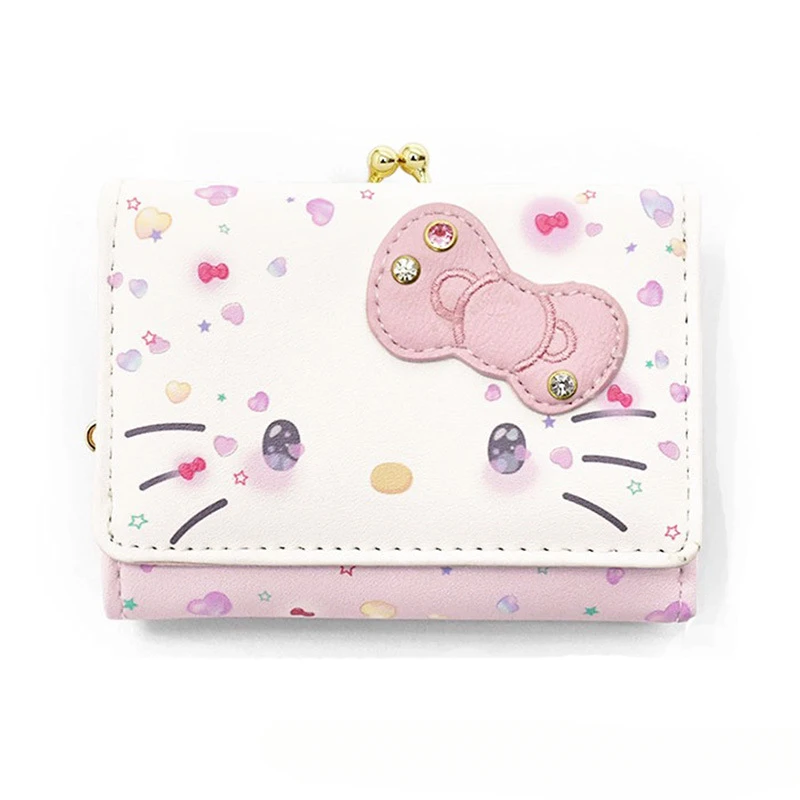 Sanrio กระเป๋าสตางค์ลาย Hello Kitty, กระเป๋า50TH ฉลองครบรอบปีกระเป๋าหนัง PU แฟชั่นลำลองกระเป๋าใส่บัตรน่ารัก kado ulang tahun