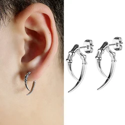 Retro Animal Claws Horn Stainless Steel Ear Piercing Black Silver Color Gothic Stud Earrings for Women Men Punk Cool Jewelry