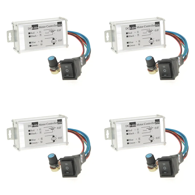 

ALIM-4X DC 9V 12V 24V 48V 60V 20A Reversible Motor Speed Controller Regulator Driver PWM