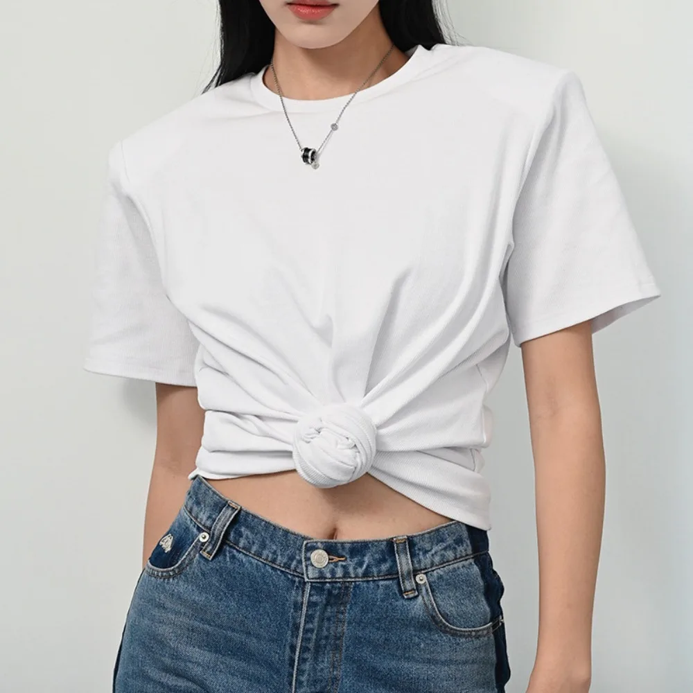 TIFICY High Street Tees Crop Tops Women's Creative Spring Urban Style Cotton Pullover Short Sleeved Round Neck Fitting T-shirt