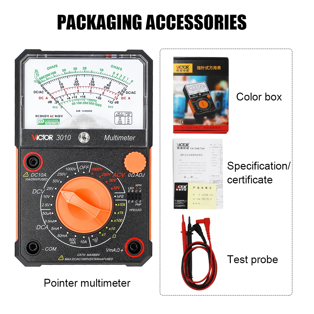 Victor 3021 Pointer Multimeter 1000v Volt-Ammeter Analog Multimetro Resistor Ac Tester With Coat Electrician Tools Amps Meter