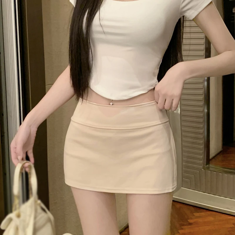 Korean Style Skirt Women Summer solid color side split anti-glare casual Mini Skirt