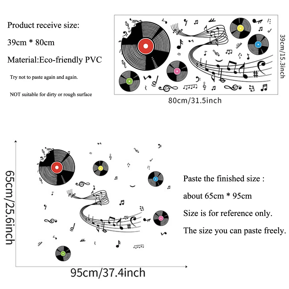 Creative Record Musical Note Wall Stickers Living Room Sofa Background Decoration Mural Bedroom Home Decor Self Adhesive Decals - Image 2