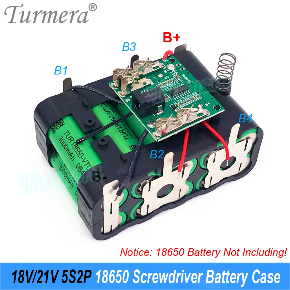 Turmera 18V 21V 5S2P Obudowa akumulatora wkrętaka 10X 18650 Uchwyt akumulatora 5S 35A BMS Weld Nickel do wiertarki elektrycznej 3Ah do 6Ah