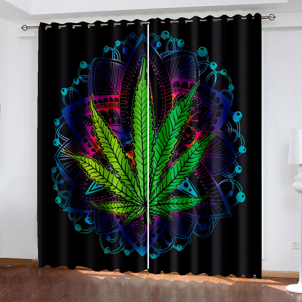 

Colorful Green Leaf Dreamy Child Window Curtains in Kids Bedroom Living Room Hall Treatments Kitchen Decoration Drapes Blinds