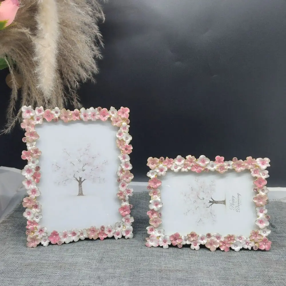 Luxury Metal Photo Frame 3D Cherry Blossom Desktop Decor Elegant Home Ornament Romantic Gift Picture Holder Craft