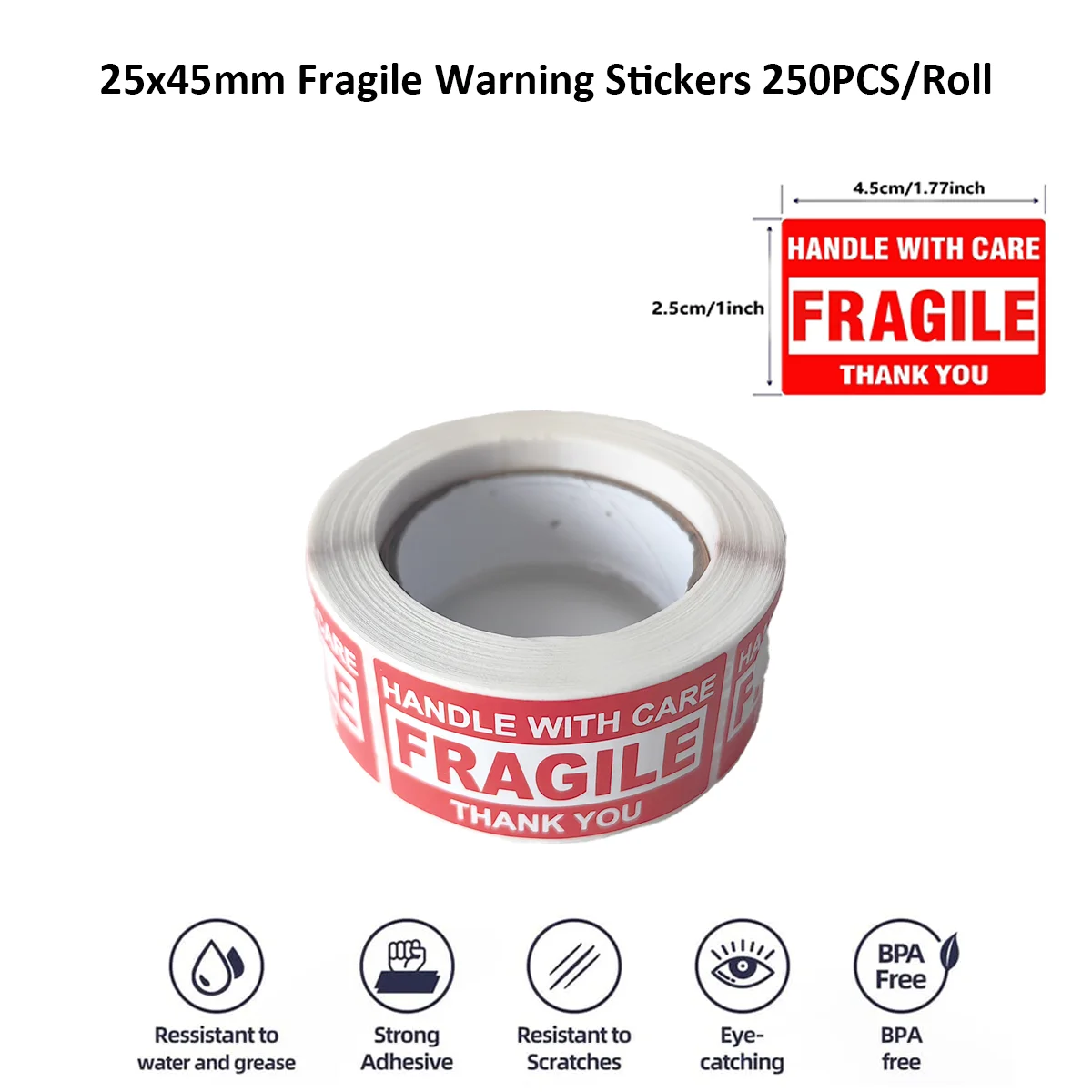 Fragile Warning Stickers for Shipping Fragile Handle with Care Strong Adhesive Fragile Labels Packing 250 Permanent Labels Roll