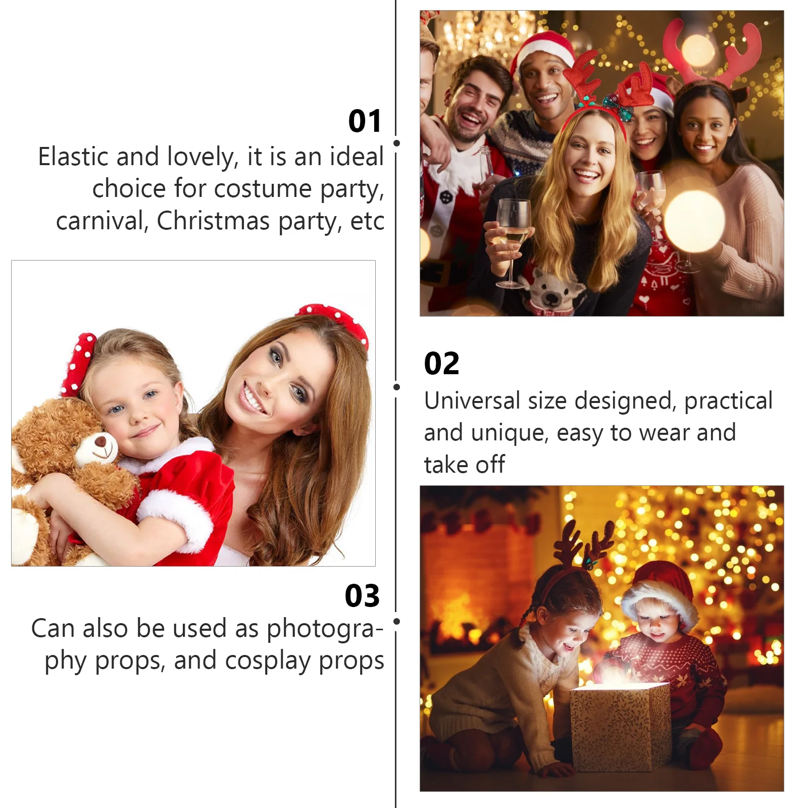 

8pcs Christmas Hoop Antler Hair Hoop For Party Carnival Xmas Costume Prop Christmas Headband Holiday Fun Hair Accessory