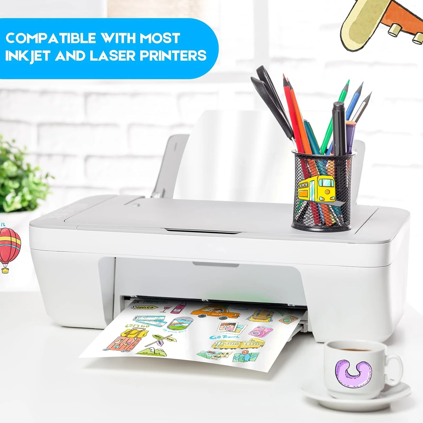 30 Sheets A4 Glossy White Vinyl Sticker Paper Self-Adhesive Waterproof for Inkjet Printer DIY Crafts Labels & Decals