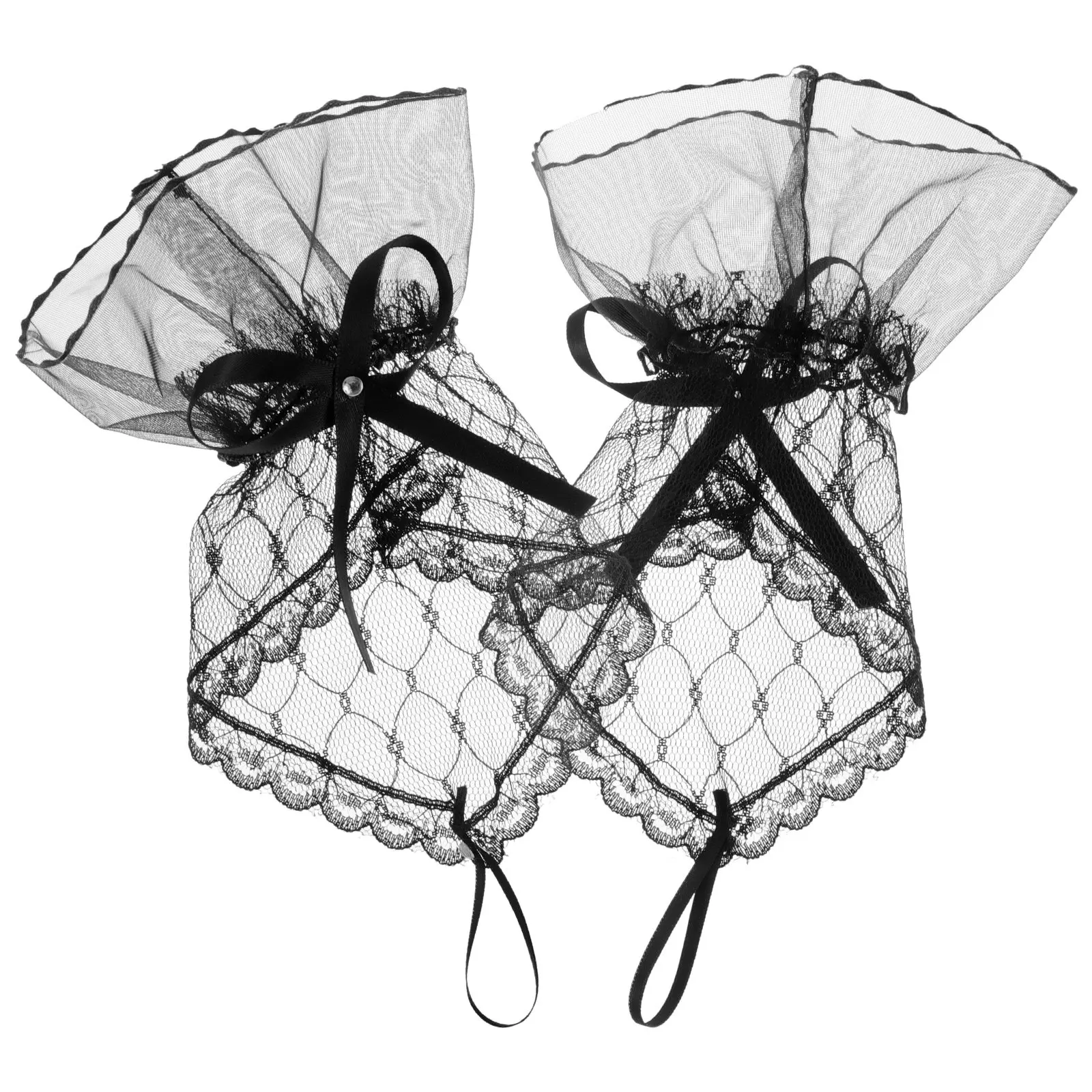 

1 Pair Women Lace Gloves Fingerless Bow Mesh Lace Short Ruffle Wrist Cuffs Elegant Sleeves for Wedding Dance Party