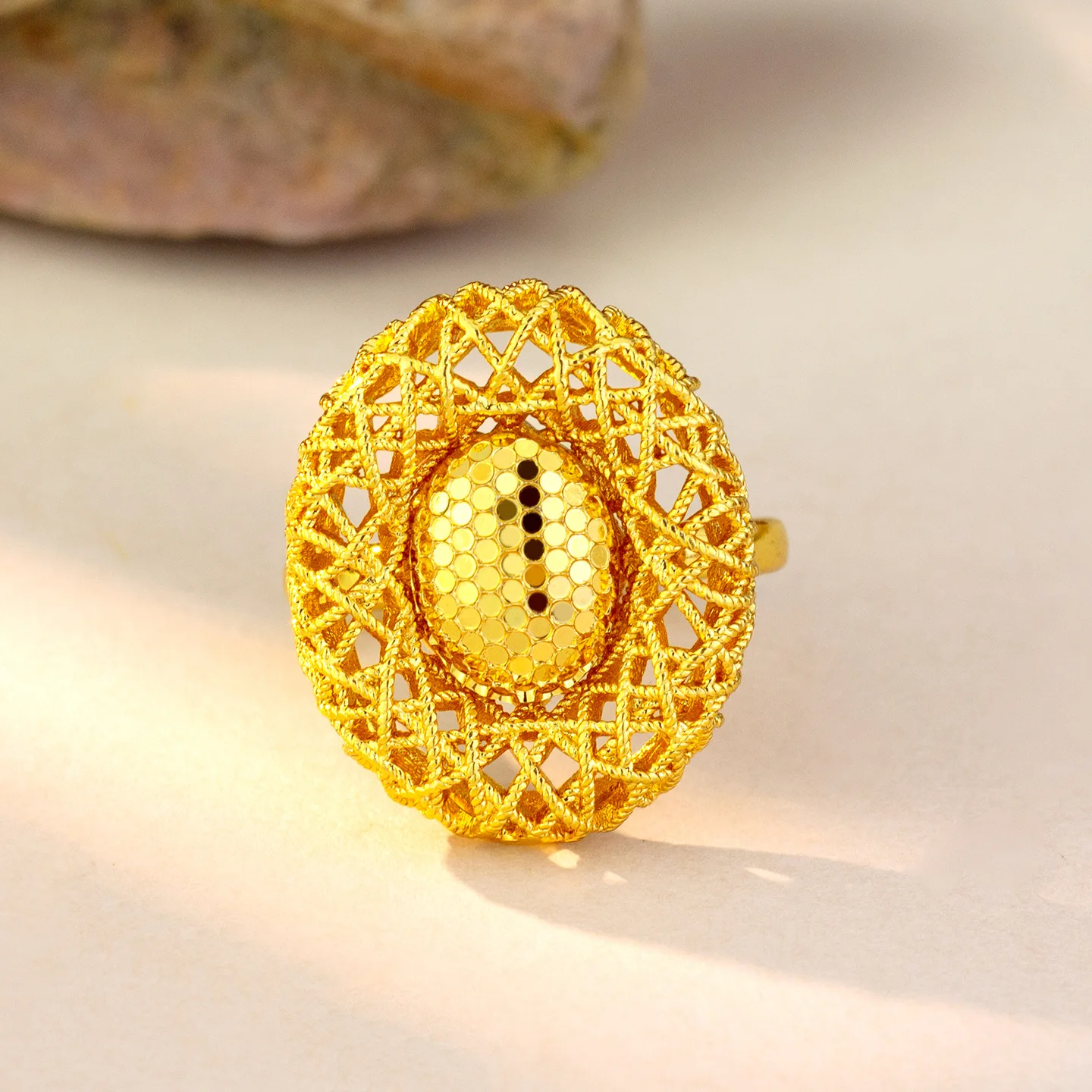 

Fish Scale Pigeon Egg Open Ring Women's 24K Gold AU999 - Shiny fish scale & pigeon egg, pure 24K gold, for daily styling