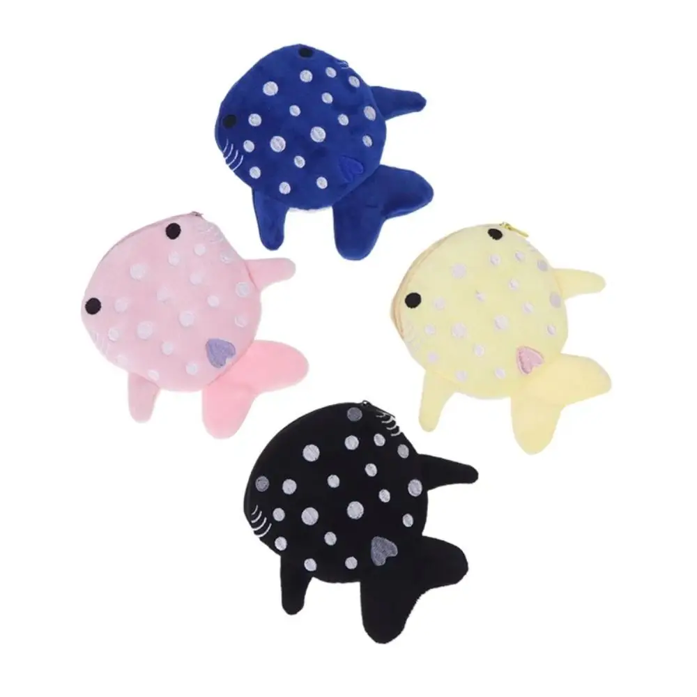 Cartoon Shark Whale Shark Coin Purse Animal Zipper Shark Plush Wallet Portable Fashion Plush Coin Bag Earphone Birthday Gift