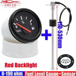 100-550mm Stainless Steel Marine Fuel Level Gauge Sensor Fit Boat Car Fuel Level Gauge Meter 0-190 ohm with Red Backlight 9-32V