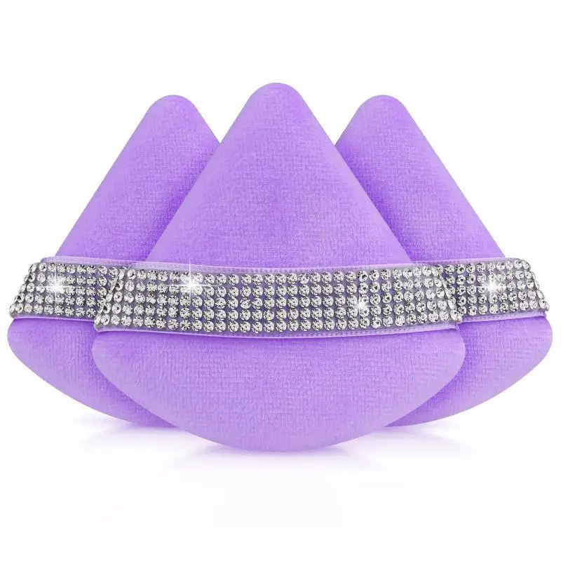 1/2/3Pcs Diamond Ribbon Soft Makeup Sponge Triangle Crystal Velvet Powder Puff Non-cakey Loose Powder Setting Cosmetic Tool