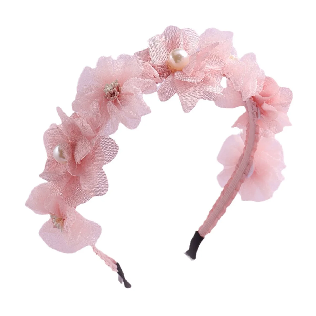 Advanced Handmade Flower Girls Headbands Cute Pearl Feather Wedding Crown Princess Dance Party Headwear Fashion Hoop Accessories