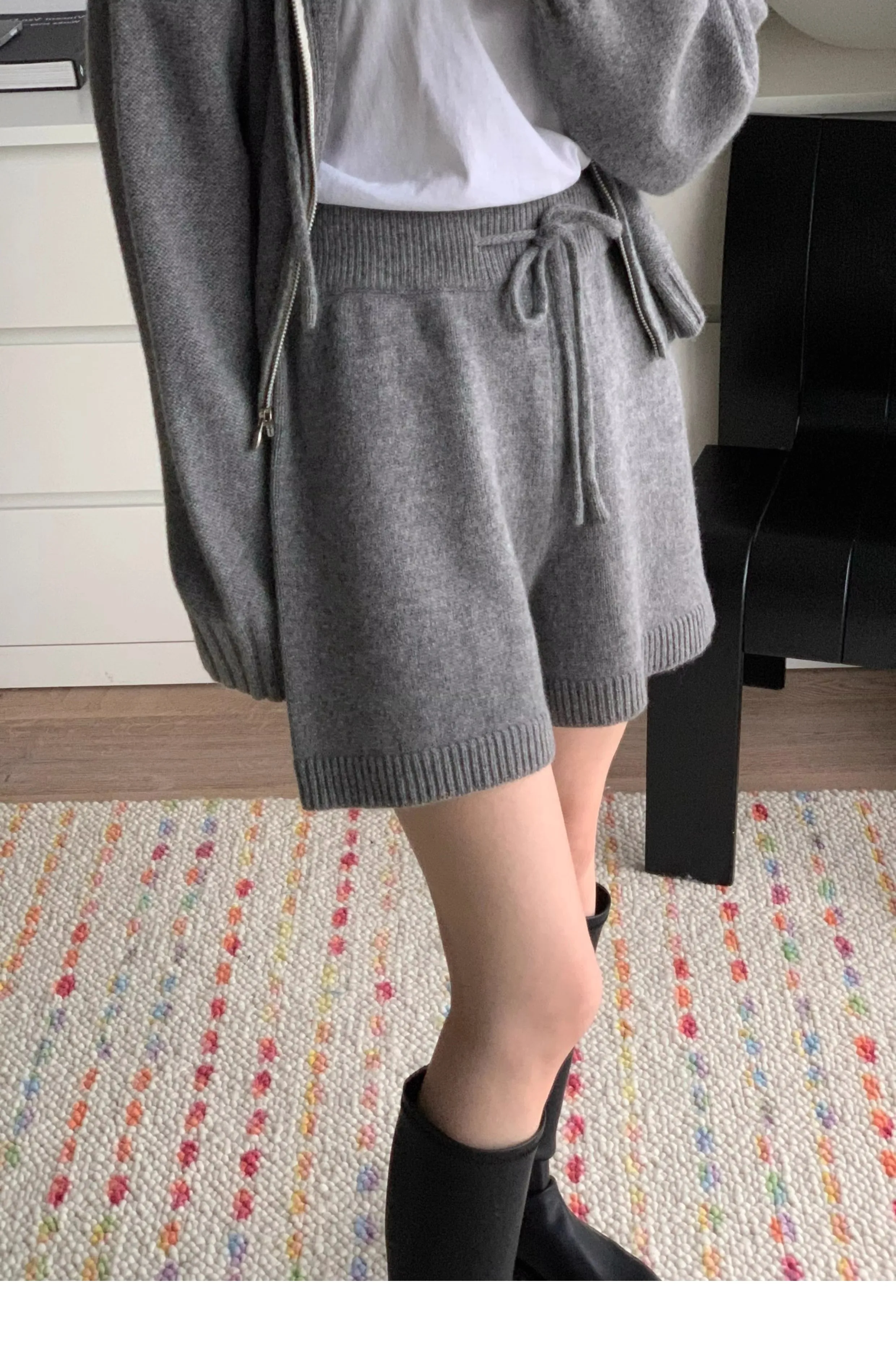 Korean style High waist loose wide leg knitted shorts women's elastic waist A-shaped silhouette casual pants