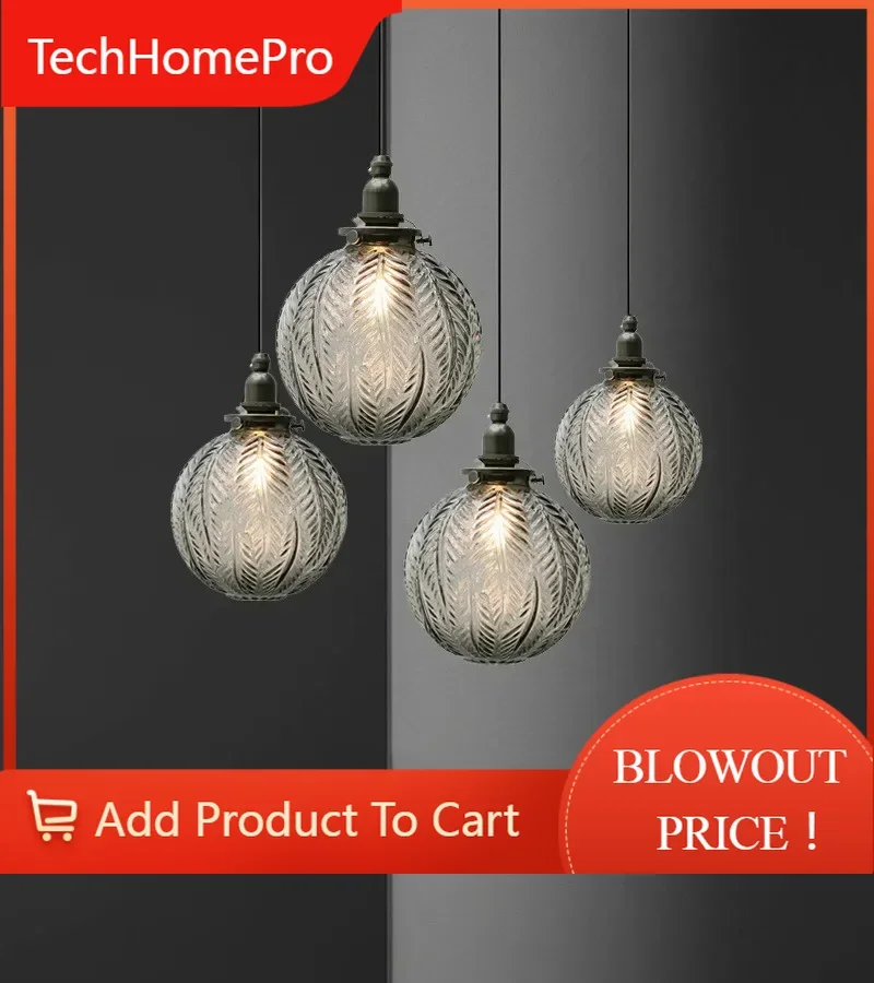 TechHPJapanese Style Glass Pendant Lights Fixtures Bedroom Living Room Copper Loft Decor Industrial