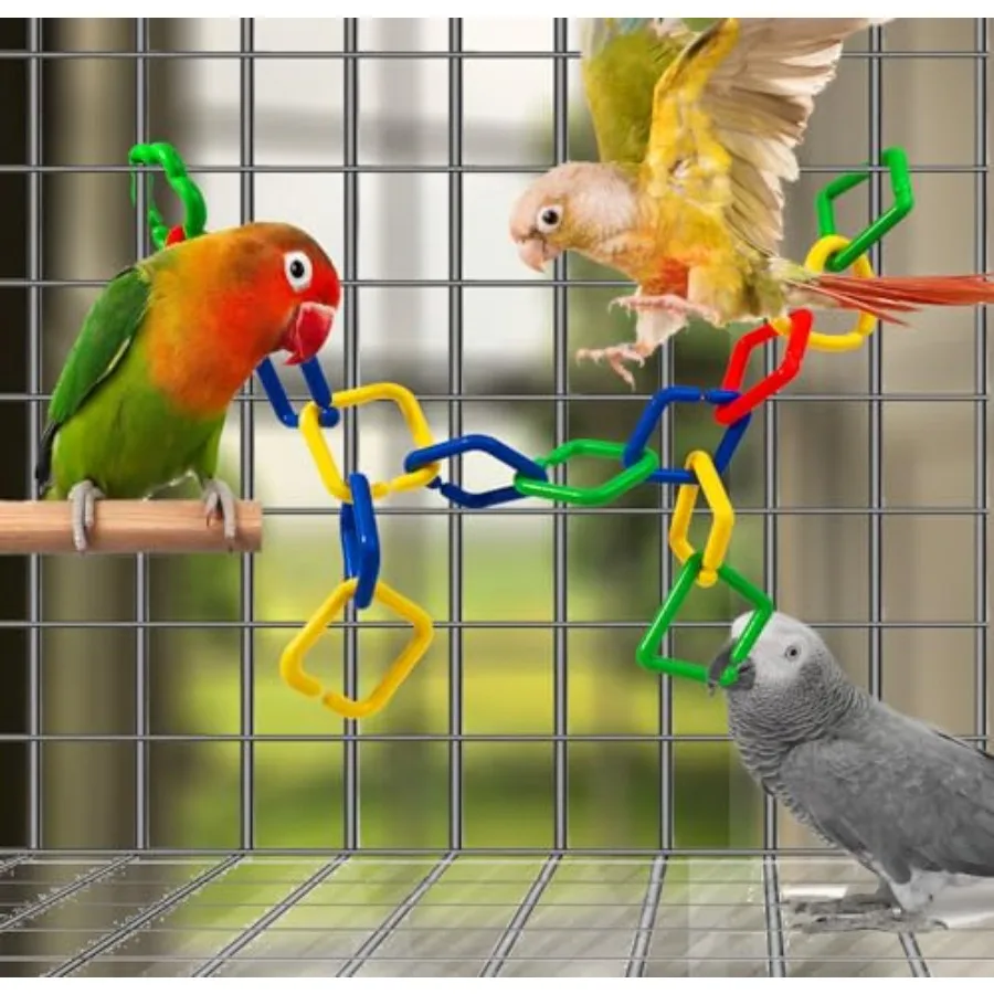 40 Stuks Plastic Ketting Links Speelgoed Willekeurige Vorm Kleur Link Suiker Zweefvliegtuig Kooi Accessoires Vogel Speelgoed Met Haken Voor Klimmen schommel Lti