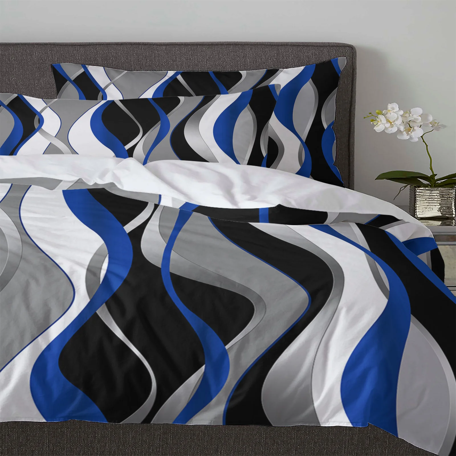 Geometry Abstract Line Blue Black 3pcs Bedding Set For Double Bed Home Textile Duvet Cover Quilt Cover Pillowcase 5