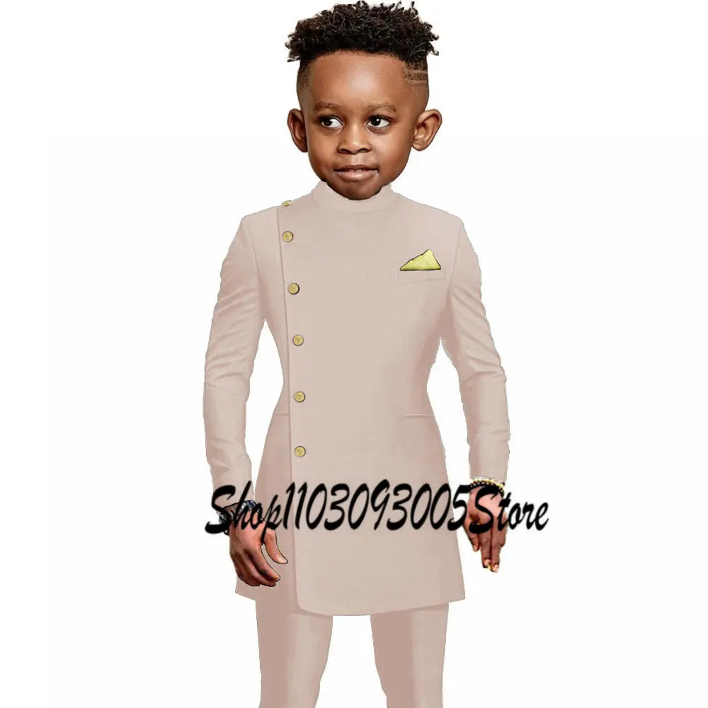 Fashion African Dark Green Boys Suit 2 Piece Party Wedding Tuxedo Child Jacket Pants Custom Made Kids Costume 2-16 years old