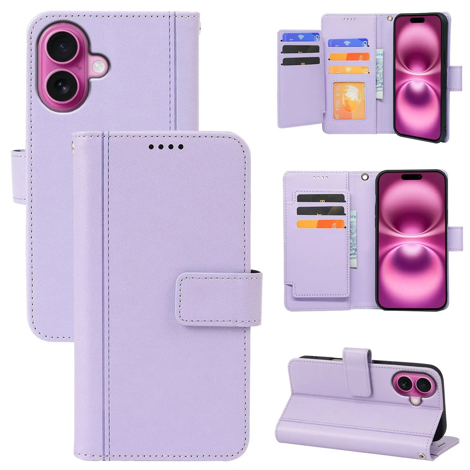 

Wallet Case for iPhone 16E/16/16 Pro/16 Plus/16 Pro Max - Multi Card Slot Leather Flap with Stand | Shockproof Protection Holste