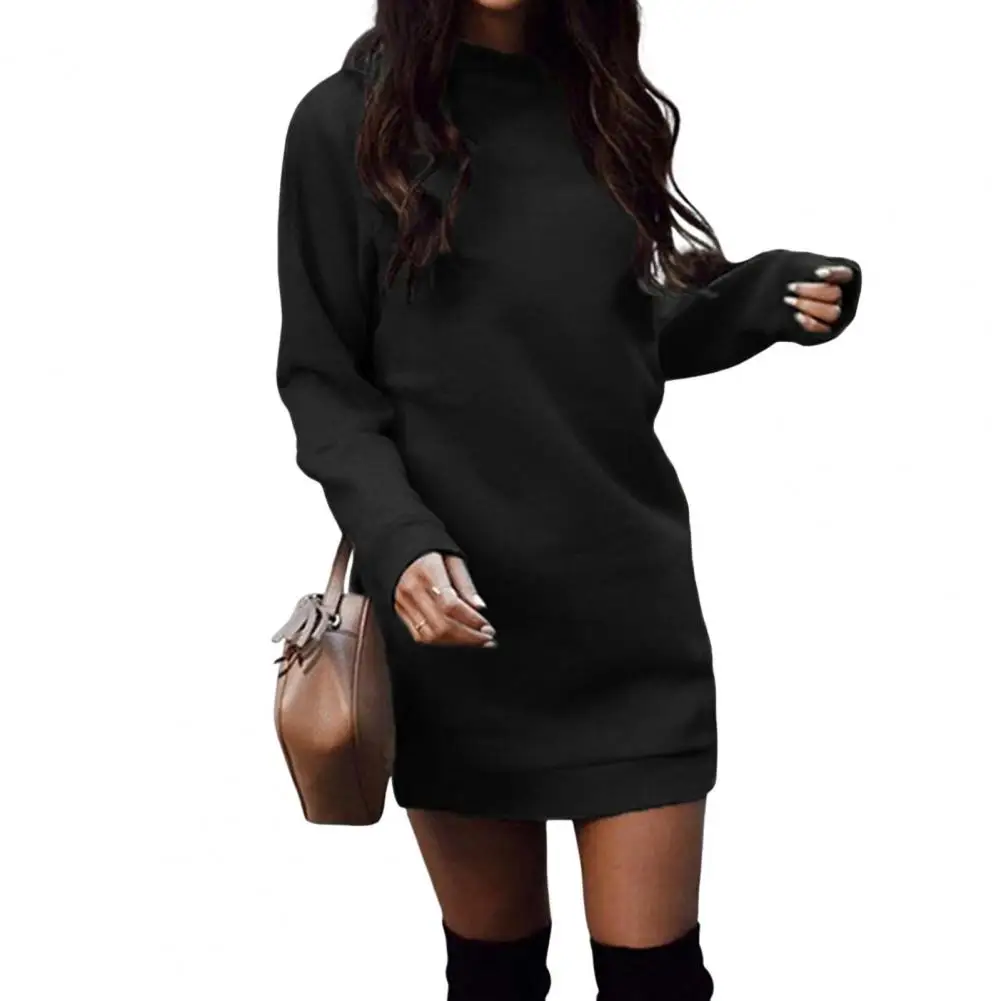 Fall Winter Dress Thickened Plush Loose Round Neck Stretchy Hem Cuff Pullover Above Knee Length Daily Wear Mini Dress 캐주얼