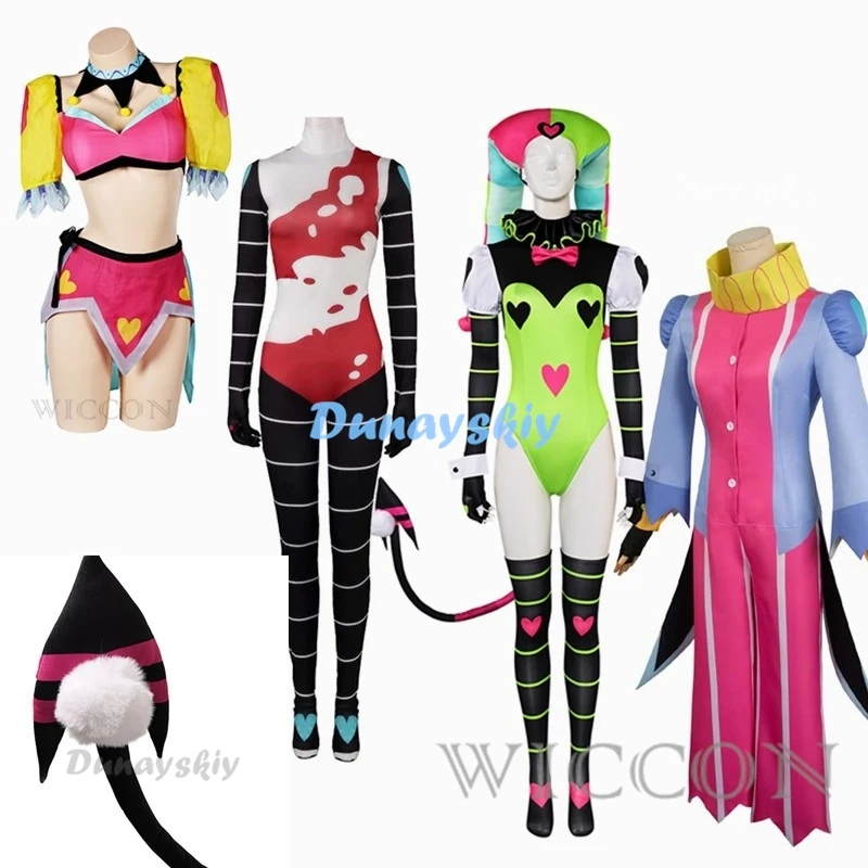 

Fizzarolli Cosplay Jumpsuits Tail Costume Cartoon Helluva Cosplay Boss Disguise Outfits Women Bodysuits Set Halloween Party Suit