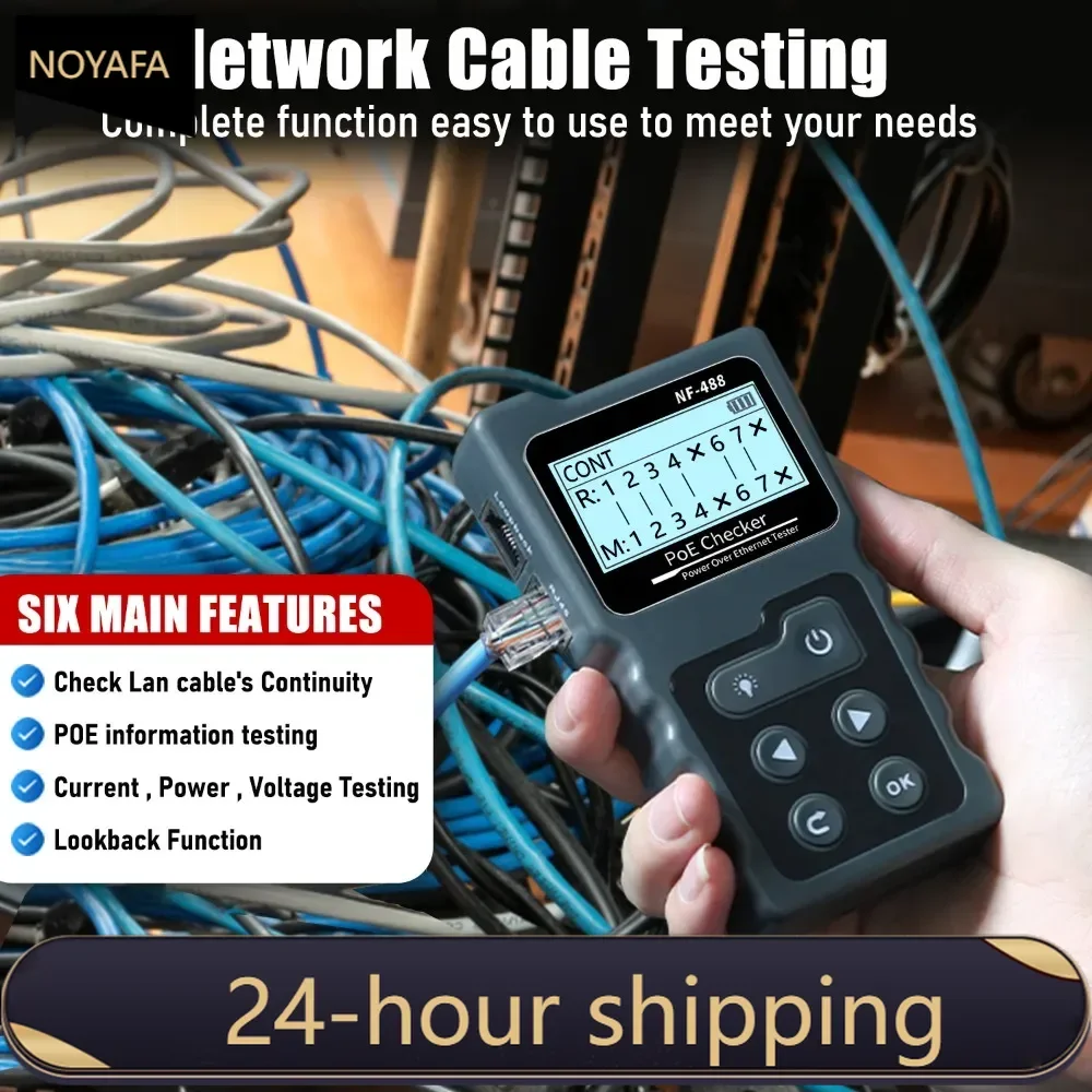 

NOYAFA NF-488 LCD Network Tester PoE Checker Ethernet Cat5 Cat6 LAN Cable Loop Test Tool