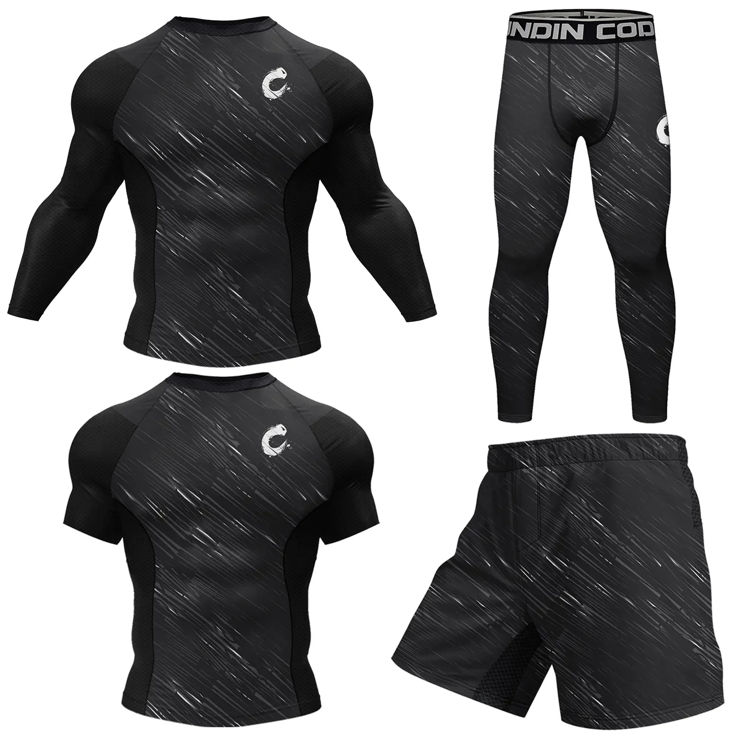 Sportswear MMA Rashguard T-shirt+Shorts Pants 4pcs/set Muay Thai Suit Bjj Kickboxing Men Training Boxing Rash Guard Clothing Wea