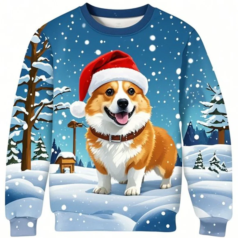 Christmas Sheepdog Corgi Sweatshirt For Men Women Kid Clothes Fall & Winter O Neck Long Sleeved Pullover Casual Sports Tracksuit