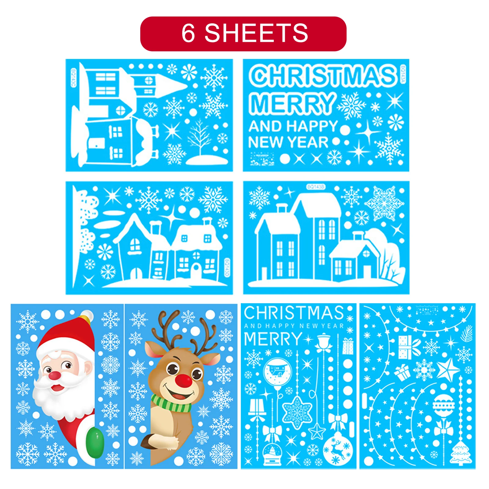 Christmas Window Stickers Set Santa Elk Snowflake Glass Cling Sticker Xmas Decor