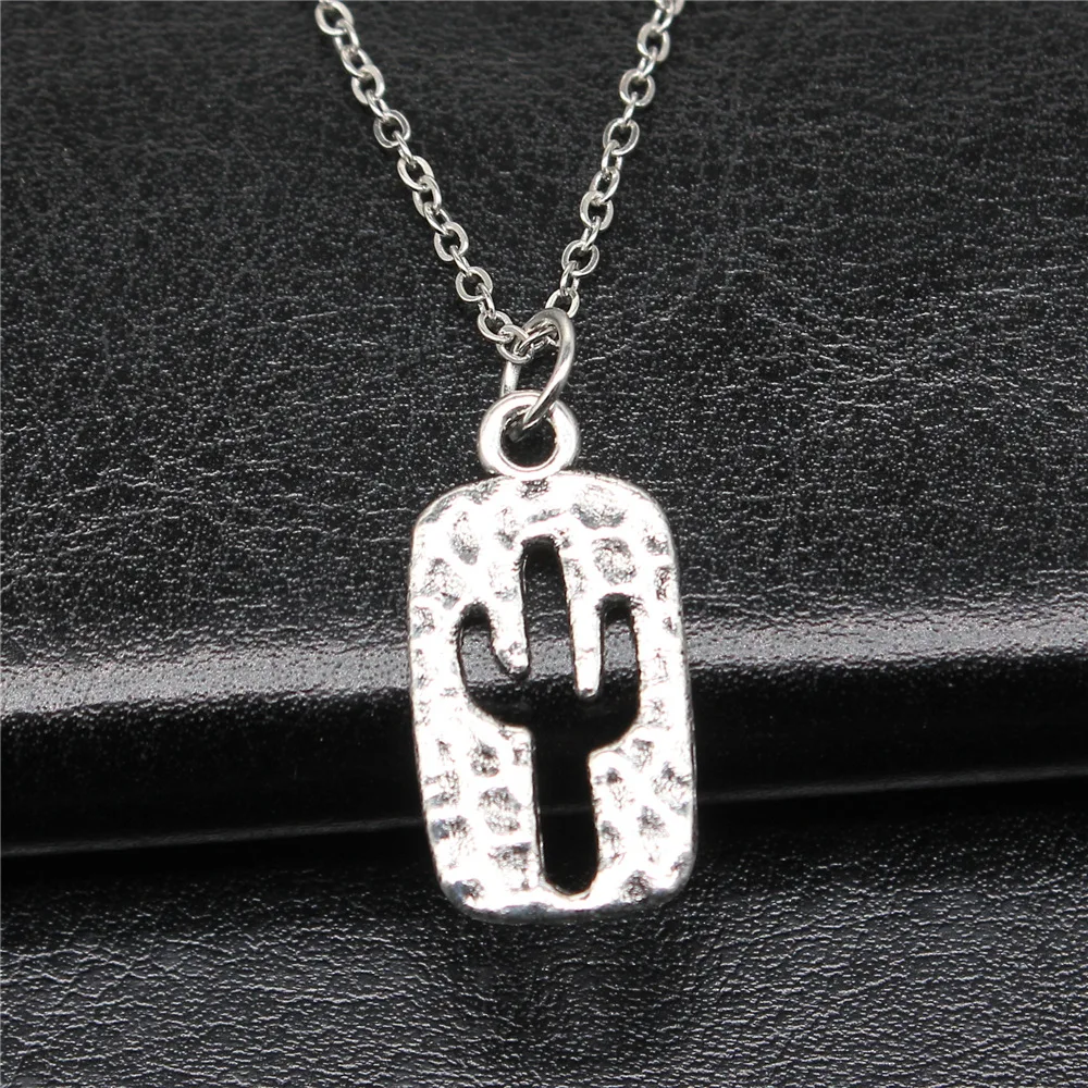 Drop Shipping Antique Silver Color 24x12mm Cactus Necklaces Short Chain Choker Necklaces