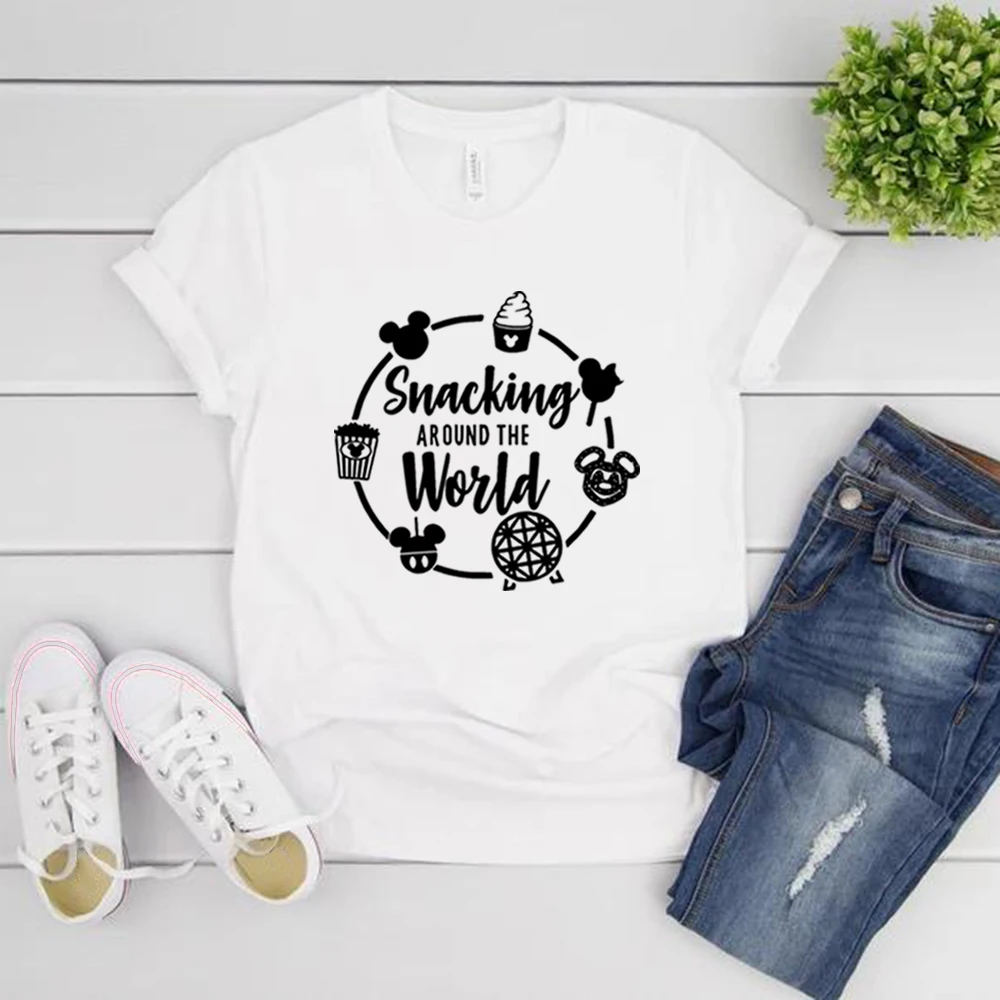 

Snacking Around The World T-Shirt Magic Kingdom Snacking Tshirt Unisex Short Sleeve Graphic T Shirts Streetwear Epcot Shirt Tops