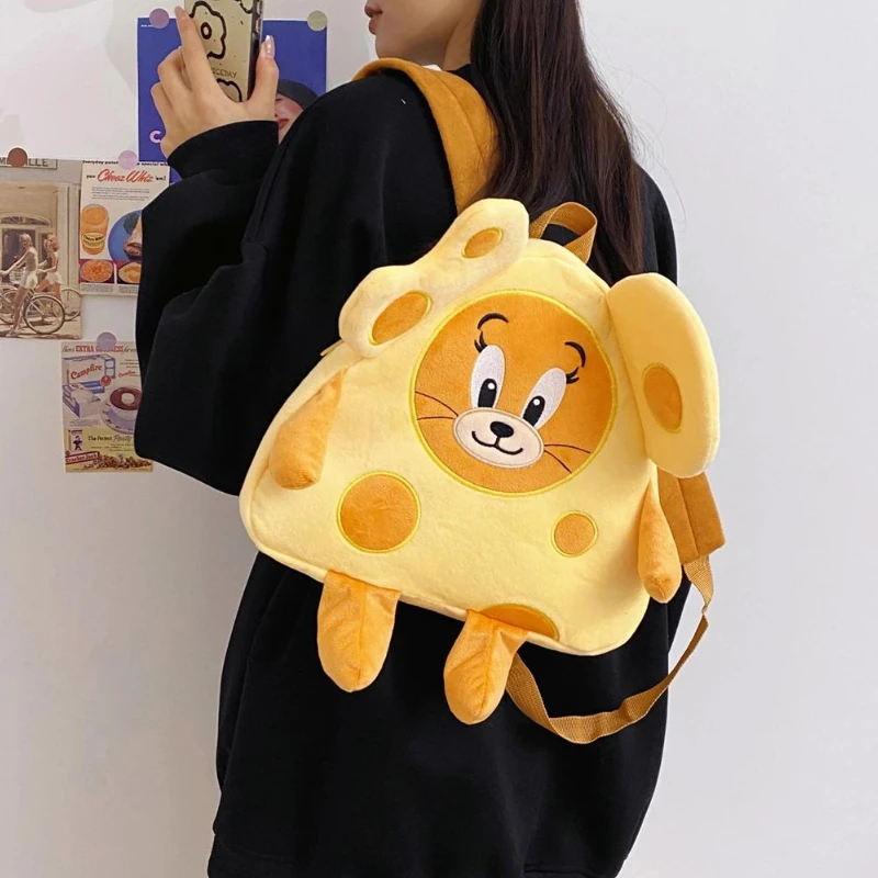 Tom and Jerry Cartoon Anime Tom cat And Jerry mouse Plush Backpack Kawaii Cheese Shape Funny Shoulder Bag kids birthday Gift