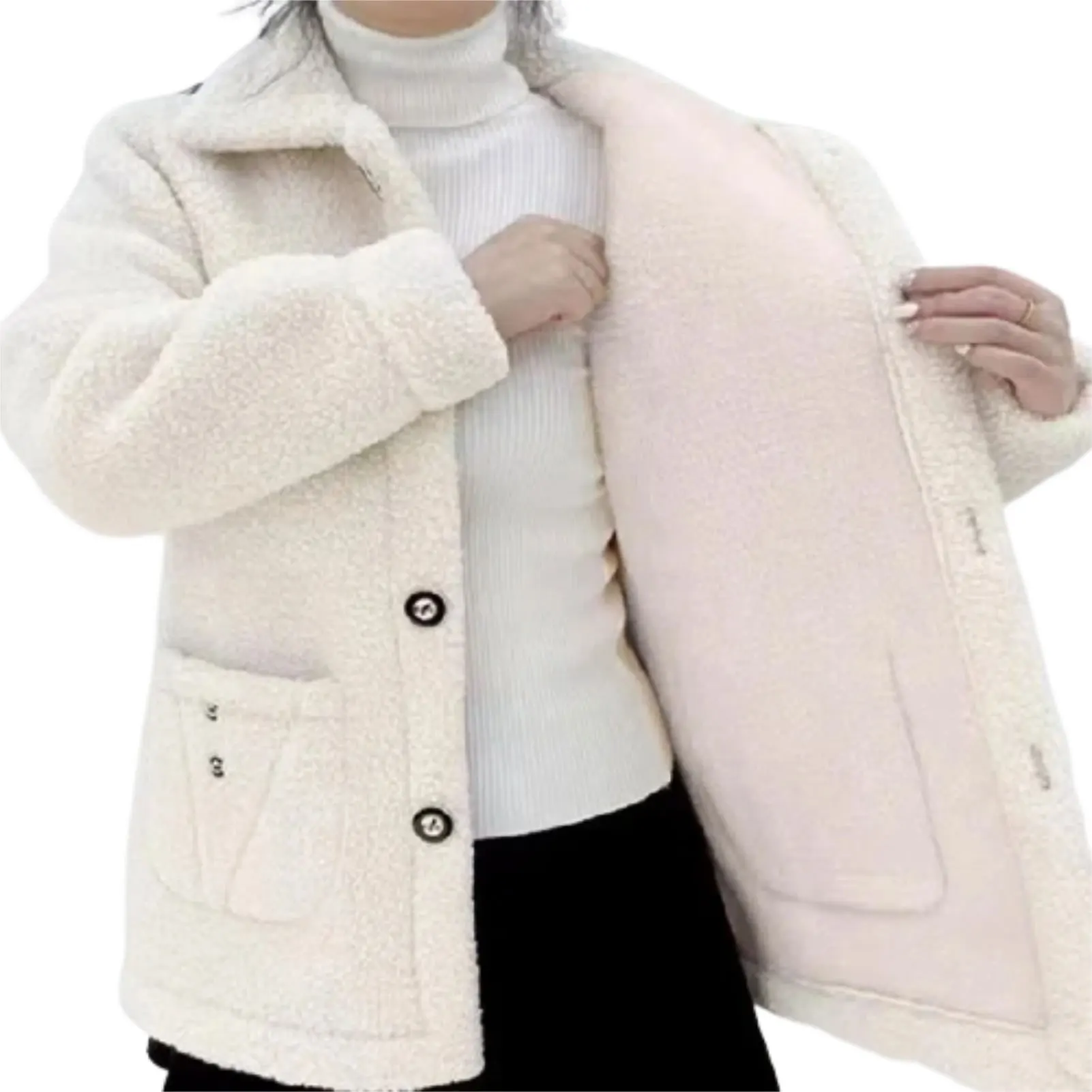 Women\'s Lamb Plush Casual Coat Cozy Button Closer Coat Solid Color Style for Women Formal Daily Party Ball