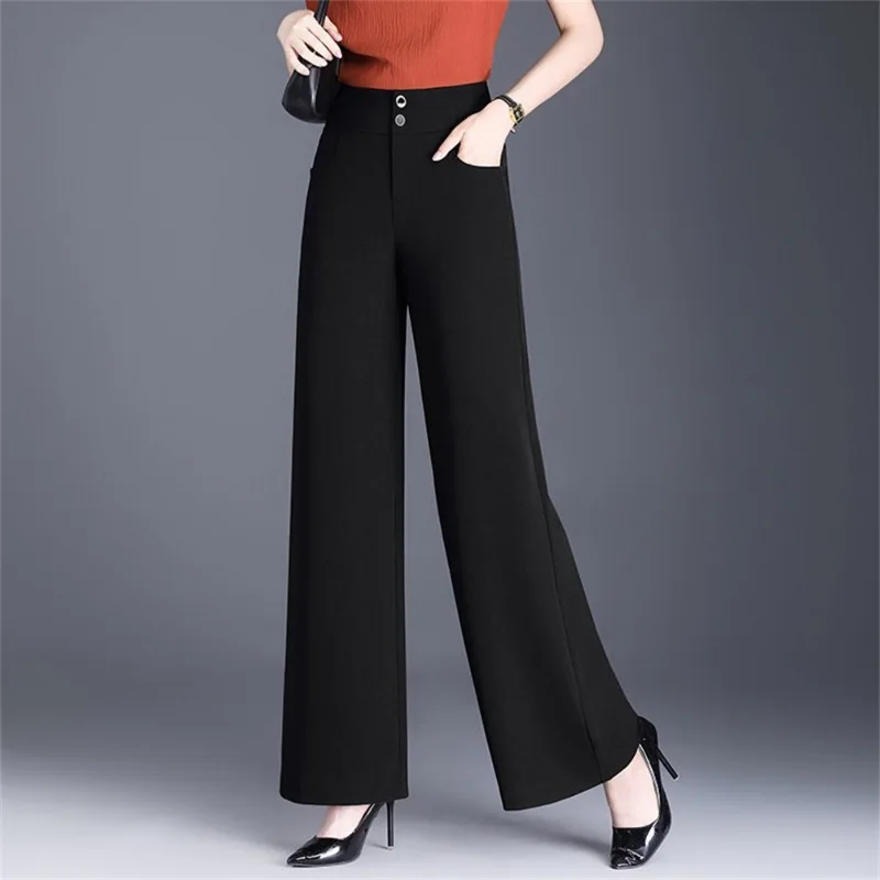 

Прямые брюки из ледяного шелка, повседневные широкие брюки, летние костюмные брюки с девятью точками, тонкий стиль, чтобы сделать вас выглядеть тонким