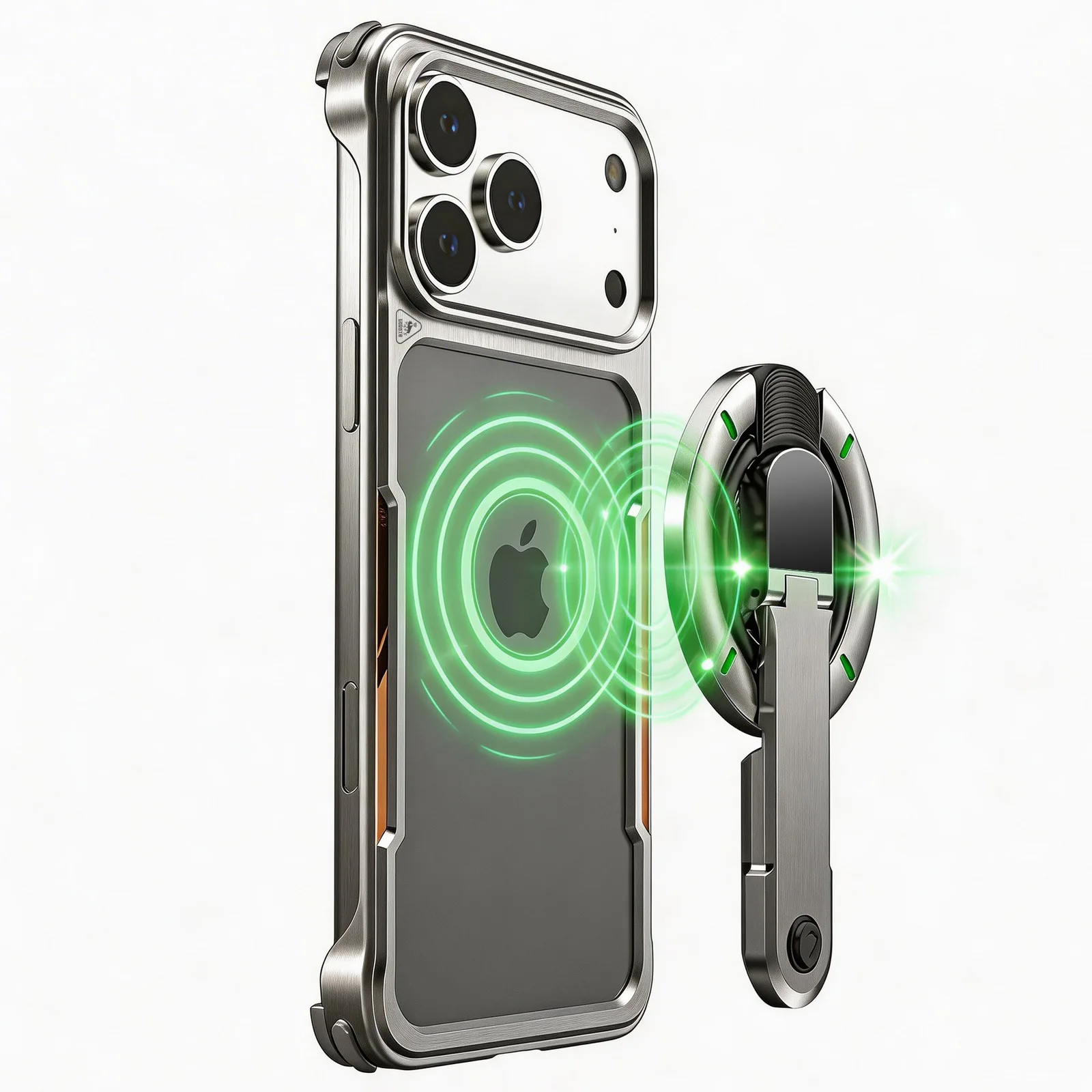 

Alloy Case for iPhone17 Pro Max, Slim Frameless Metal Heat Dissipation Phone Cover with Detachable Magnetic Stand Holder